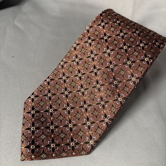 NWT Luciano Gatti Tie Brown Gold Blue Floral Geometric Jacquard L:58” W:4” - Picture 1 of 11
